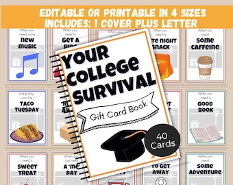 College Gift Card Book Editable or Printable, College Survival Book, College Care Package, High School Graduation Gift, College Student Gift