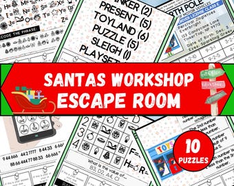 Gioco di escape room "Santas Workshop", escape room natalizia stampabile per bambini o adolescenti, kit fai da te per escape room, escape room a casa