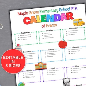 EDITABLE PTA PTO Calendar of Events Flyer Template, School Events Calendar Flyer, Pta Monthly Event Dates, Monthly Calendar for School