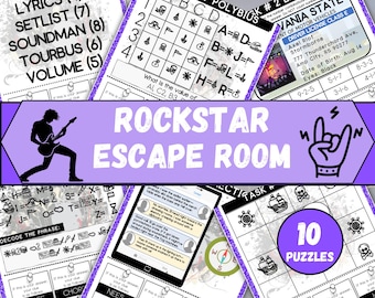 Rockstar Escape Room dla dzieci, Zestaw do Escape Room do druku, Gry na przyjęcie urodzinowe, Escape Room DIY na przyjęcie urodzinowe dla dzieci, Gra logiczna dla dzieci