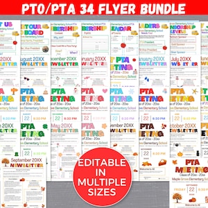 EDITABLE PTO PTA Flyer Template Bundle with Pta Newsletter Templates, Pta Meeting flyers, Pta Calendar Of Events, Pta Volunteer Forms + More