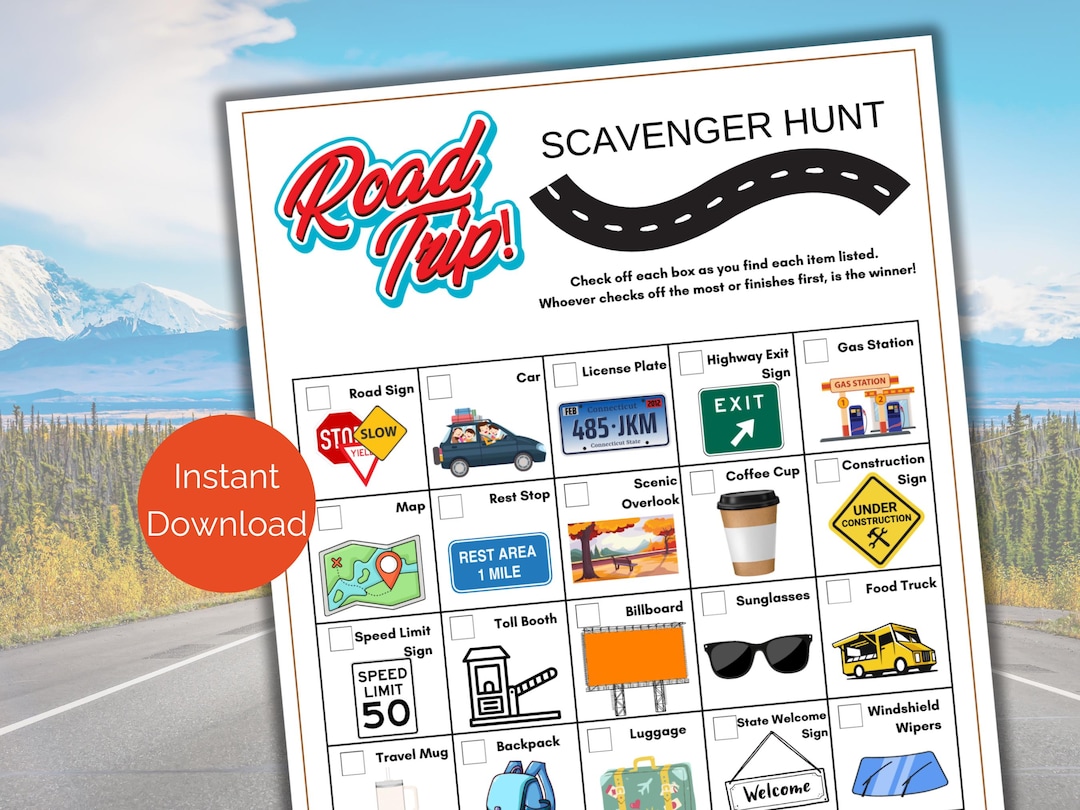 Road Trip Scavenger Hunt for Kids, Printable Car Ride Activity, Road ...