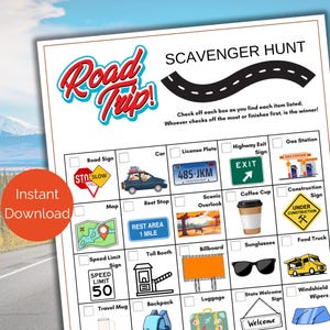 Road Trip Scavenger Hunt for kids, Printable Car Ride Activity, Road Trip Games, Road Trip Activity, Car Treasure Hunt, Kid Car Activity