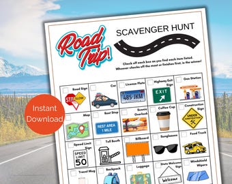 Roadtrip-speurtocht voor kinderen, afdrukbare autorit-activiteit, roadtrip-games, roadtrip-activiteit, autoschattenjacht, kinderauto-activiteit