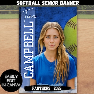 Editable Senior Softball Banner Template, Custom Softball Poster, Softball Senior Night Banner Canva Template, Softball Senior Sports Banner