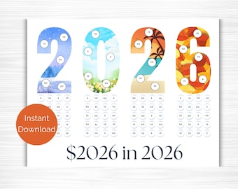 2026 Savings Challenge, Printable Save 2026 in 2026 Coloring Calendar, Coloring Savings Tracker, Money Savings Challenge, New Year Challenge