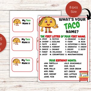 What's Your Taco Name Game + Name Tags, Cinco De Mayo Game, Mexican ...