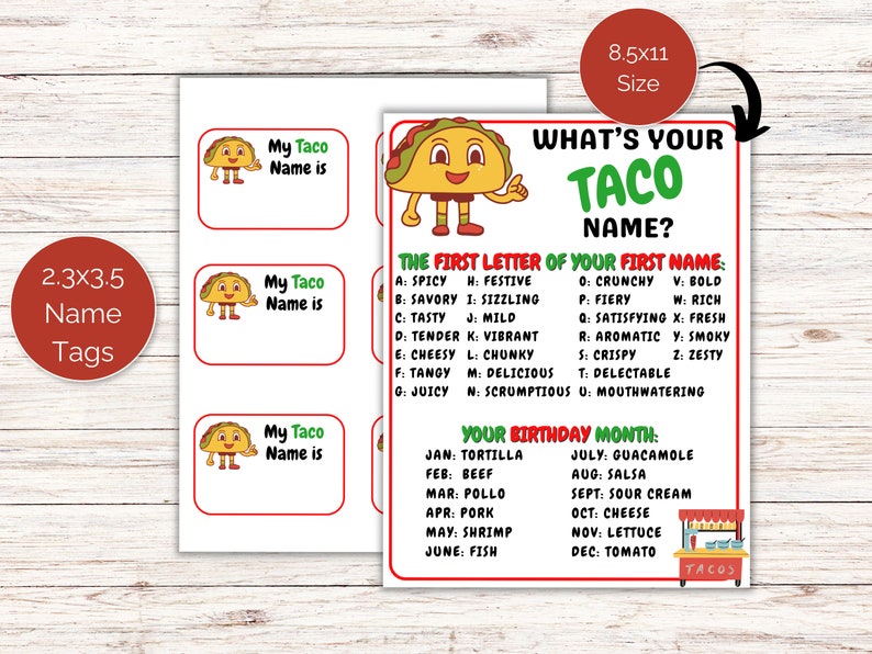 What's Your Taco Name Game + Name Tags, Cinco De Mayo Game, Mexican ...