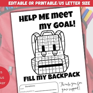 Editable Fill My Backpack Fundraiser Template, School Fundraiser Flyer, Color My Backpack Fundraising Form for field trip, senior class