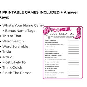 Cowgirl Game Bundle, Printable Cowgirl Party Games, Cowgirl Birthday ...