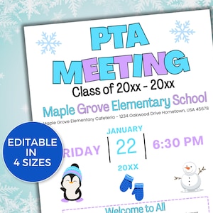 EDITABLE PTO PTA January Meeting Flyer Template, Pto/Pta Information Meeting Flyer, Seasonal  pta Meeting Flyer, Winter Pta Meeting Reminder