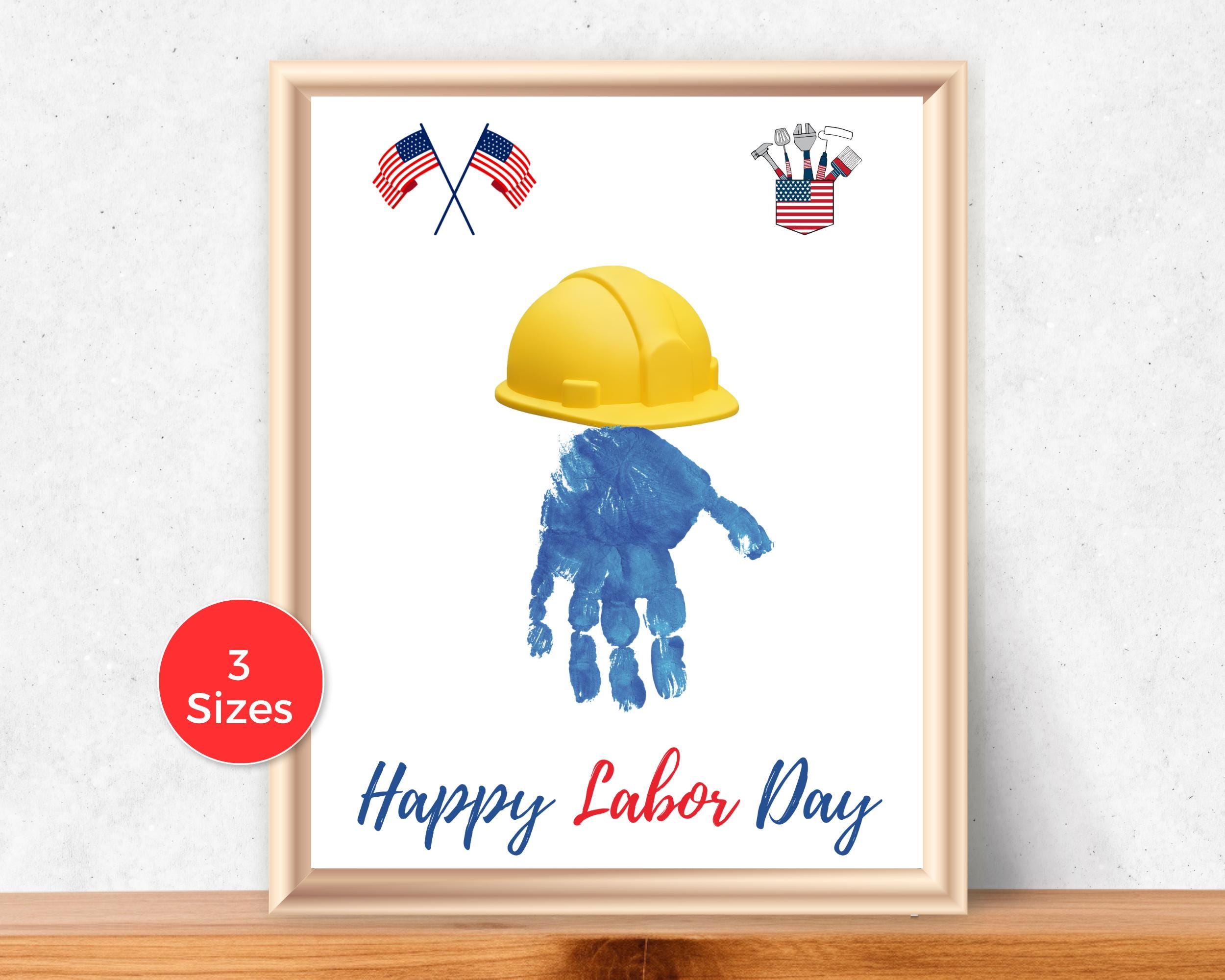 37 Easy & Fun Labor Day Crafts for Kids of All Ages 27 Labor day Handprint Art, Labor Day Hard Hat Handprint Craft for…