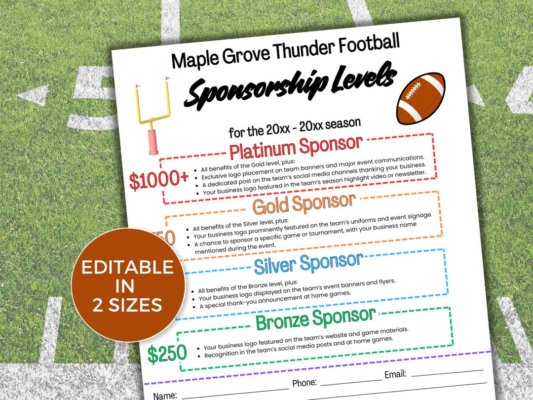 EDITABLE Football Sponsorship Levels Flyer Template, Football