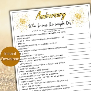 Who Knows the Couple Best Game, Printable Anniversary Party Game, How Well Do You Know the Couple, Wedding Anniversary Game