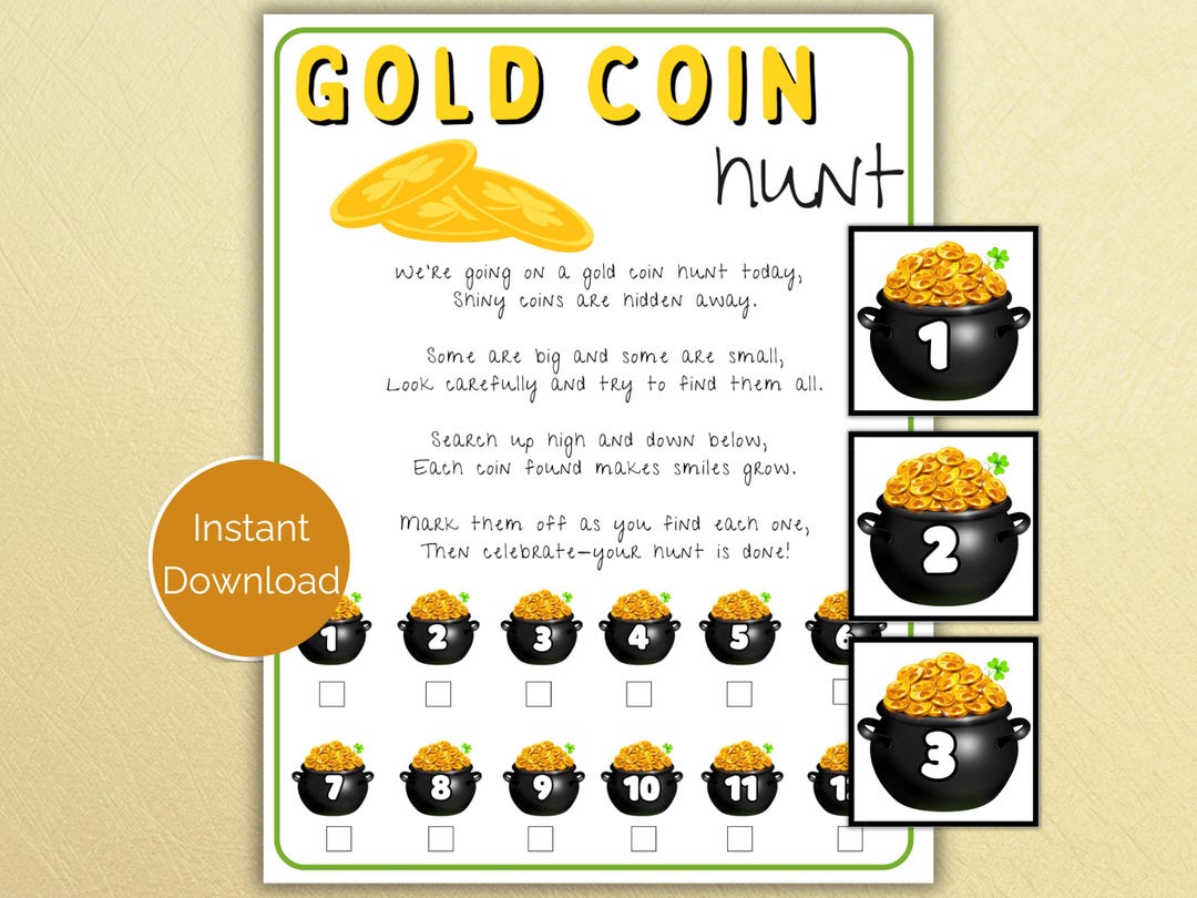 St Patrick's Gold Coin Scavenger Hunt for Kids, Printable St Patrick's ...