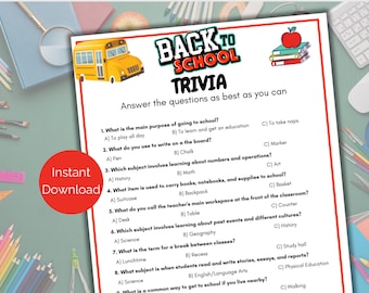 Back to School Trivia Game, First Day of School Icebreaker, School Party Games for kids and teens, Teacher Trivia Game, Back to School Idea