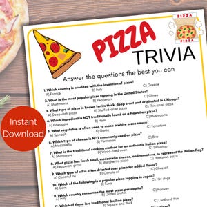 Pizza Trivia Game, Pizza Quiz, Pizza Party Game for kids or adults, Printable Pizza Game, Pizza Birthday Activity, National Pizza Day