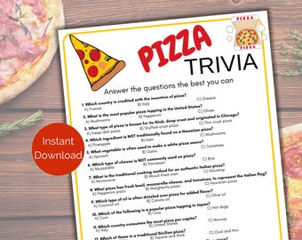 Pizza Trivia Game, Pizza Quiz, Pizza Party Game for kids or adults, Printable Pizza Game, Pizza Birthday Activity, National Pizza Day
