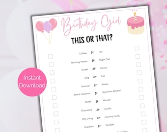 Juego de cumpleaños para niñas, juegos de fiesta de cumpleaños imprimibles, juego de cumpleaños para niñas, juego de fiesta de cumpleaños para preadolescentes, juegos de cumpleaños para niñas