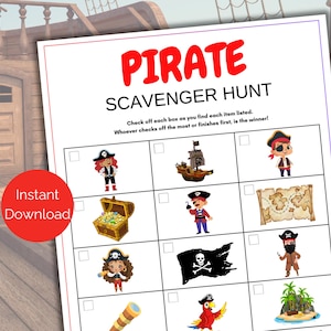 Piraten Schnitzeljagd für Kinder, Druckbare Piraten Schatzsuche Spiel, Piraten Geburtstagsparty Spiele für Kinder, Piratenspiel für Kinder