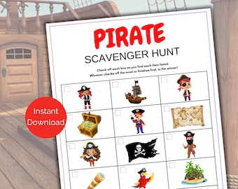 Pirate Scavenger Hunt for kids, Printable Pirate Treasure Hunt Game, Pirate Birthday Party Games for Kids, Pirate Game for Kids