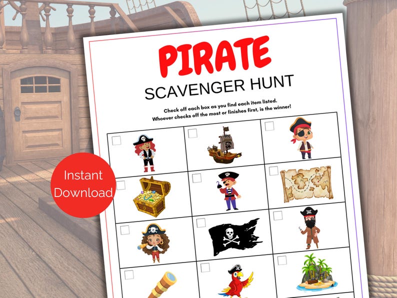 Pirate Scavenger Hunt for Kids, Printable Pirate Treasure Hunt Game ...