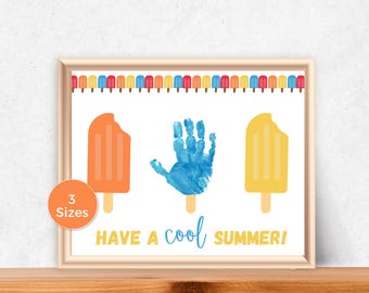 Popsicle Handprint Art, Summer Handprint Craft, Kids Summer Activity, Summer Handprint Art, Preschool Handprint, Toddler Handprint