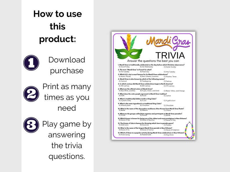Mardi Gras Trivia Game, Mardi Gras Quiz, Mardi Gras Party Games, Fat ...