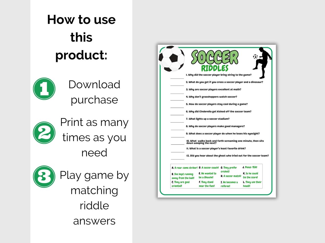 Soccer Jokes, Soccer Riddles, Printable Soccer Party Game, Soccer ...