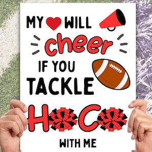 Editable Red Cheer + Football Homecoming Proposal Sign, Printable HOCO Poster Proposal Idea, Football + Cheerleading Theme HOCO Proposal