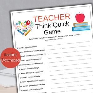 Teacher Think Quick, Teacher Appreciation Game, Teacher Retirement Game, Teacher Team Building Activity, Teachers Day Printable Game