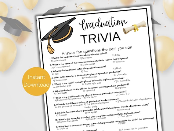 Graduation Trivia Game, Printable Graduation Party Game, High School Graduation, College Graduation, Graduation Quiz, Grad Party Activity
