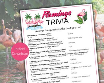 Flamingo Trivia Game, Flamingo Quiz,  Printable Flamingo Game for kids and adults, Flamingo Baby Shower Game, Flamingo Birthday Activity