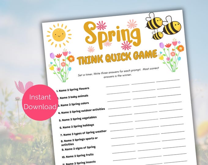 Spring Think Quick, Spring Printable Games, Spring Trivia, Spring Party ...