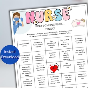 Verpleegkundige vind iemand die spel, verpleegkundige afstudeerspel, menselijk bingofeestspel, ijsbreker verpleegschool, spel Vind de gast, pensioen verpleegkundige