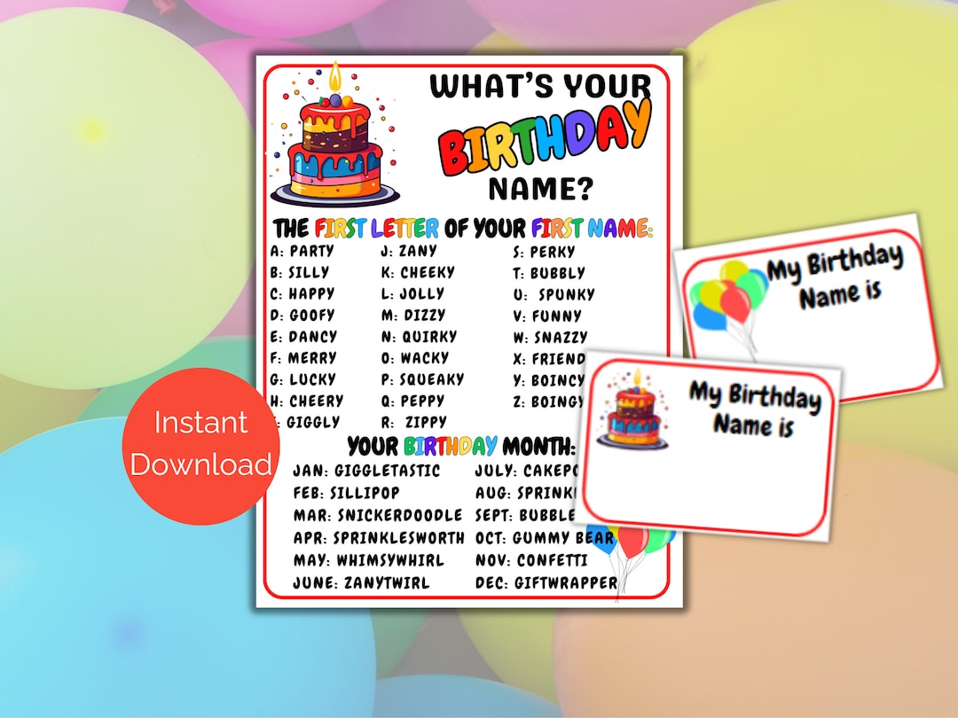 What's Your Birthday Name Game + Name Tags, Birthday Party Activity for - What's Your Name Whats Your Sign What's Your Birthday