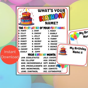 What&#39;s Your Birthday Name Game + Name Tags, Birthday Party Activity for kids or Teens