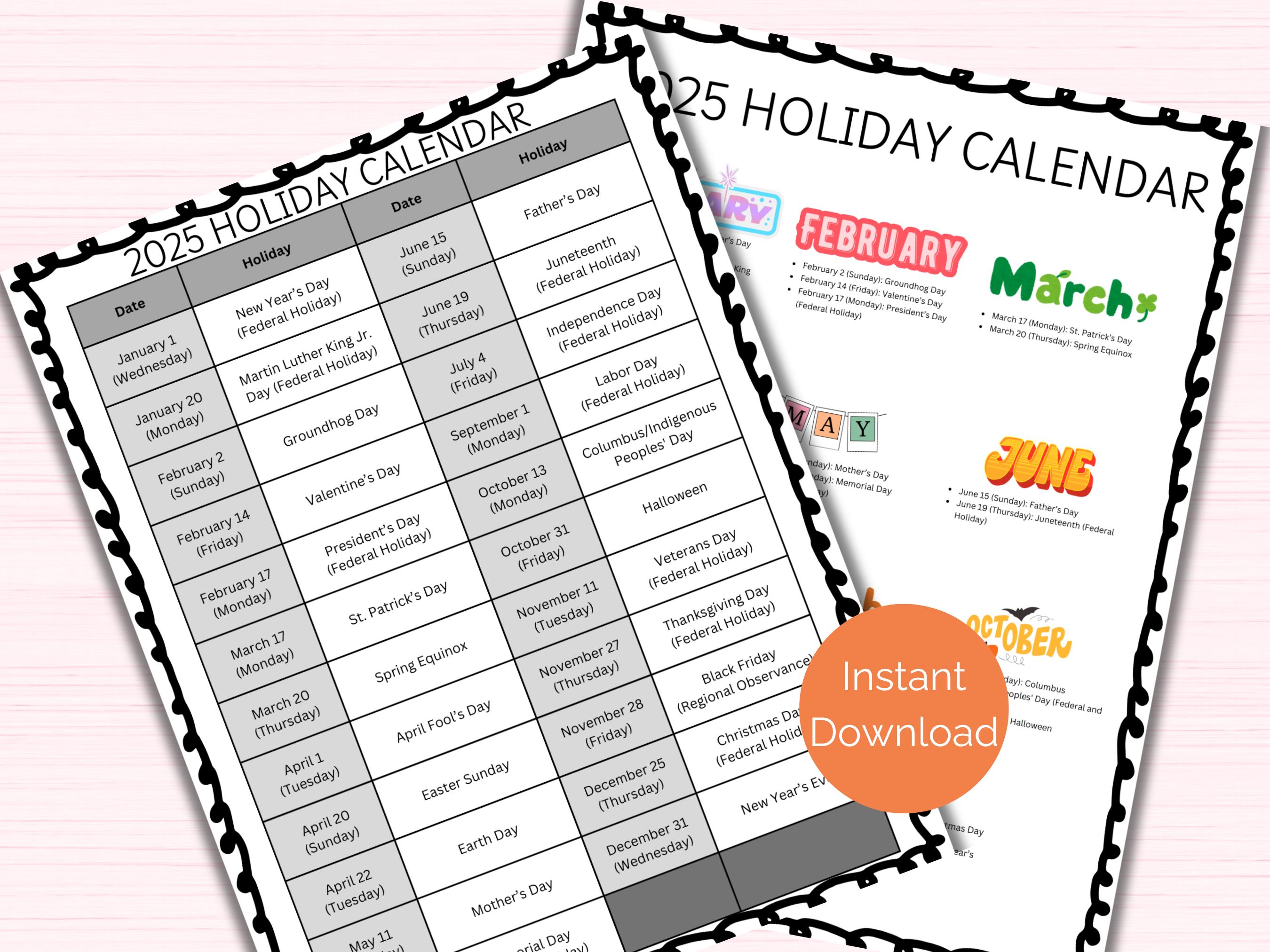 2025 Holiday List, List of 2025 Holidays in Order, Printable List of Holidays 2025, 2025 Events ...