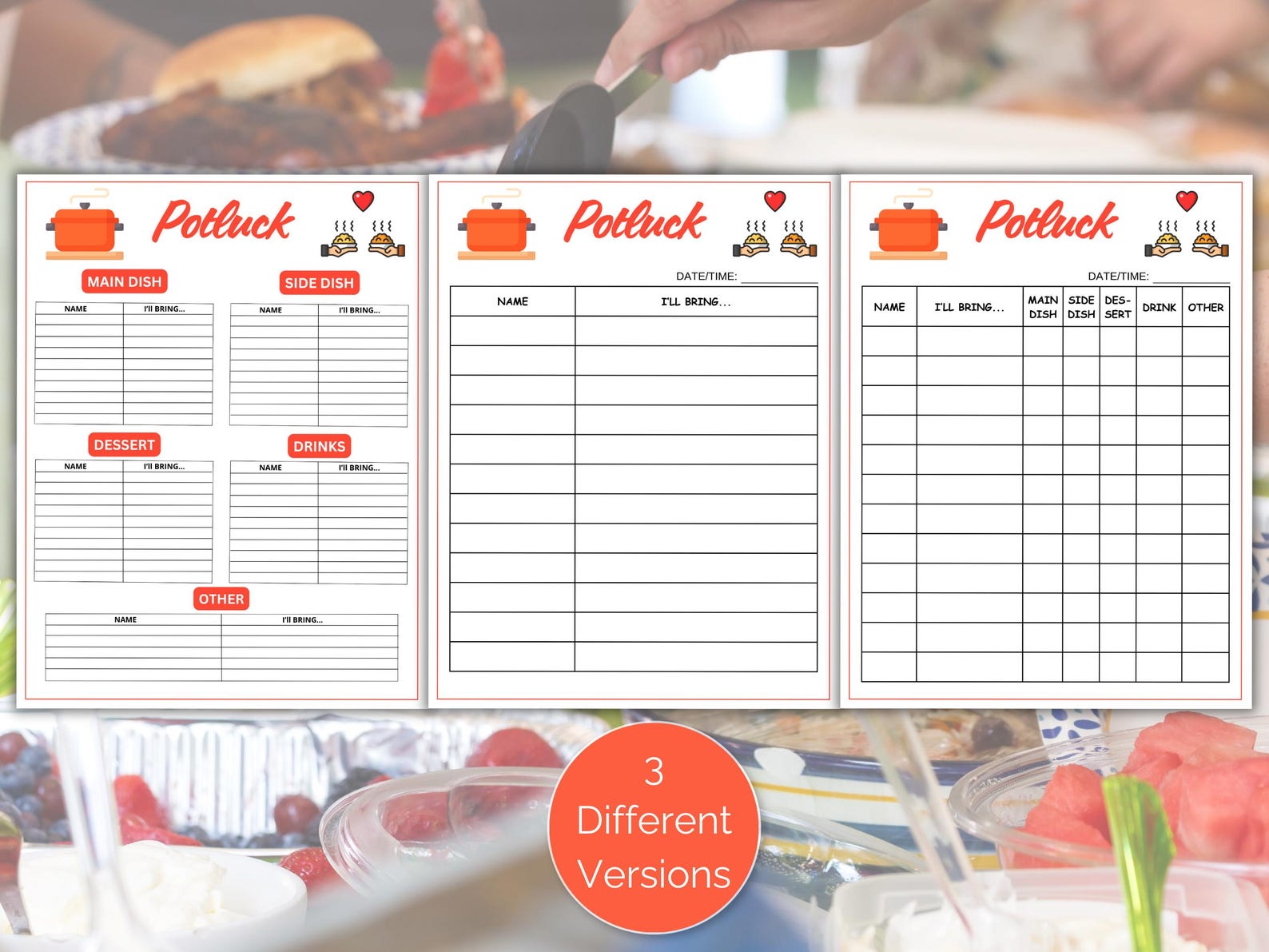 Potluck Sign up Sheet, Printable Potluck Party Sign up Form, Potluck ...