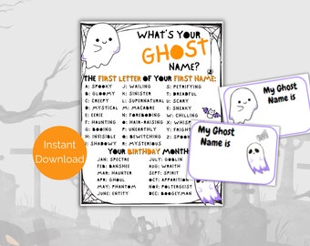 What's Your Ghost Name Game + Name Tags, Ghost Name Generator, Ghost Printable Activity, Halloween Party Games
