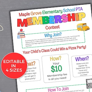 EDITABLE PTA PTO Membership Contest Flyer Template, Pta Recruitment Competition, Pta Volunteer Recruitment Registration,Pta Membership Drive