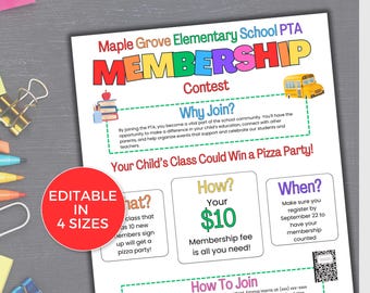 EDITABLE PTA PTO Membership Contest Flyer Template, Pta Recruitment Competition, Pta Volunteer Recruitment Registration,Pta Membership Drive