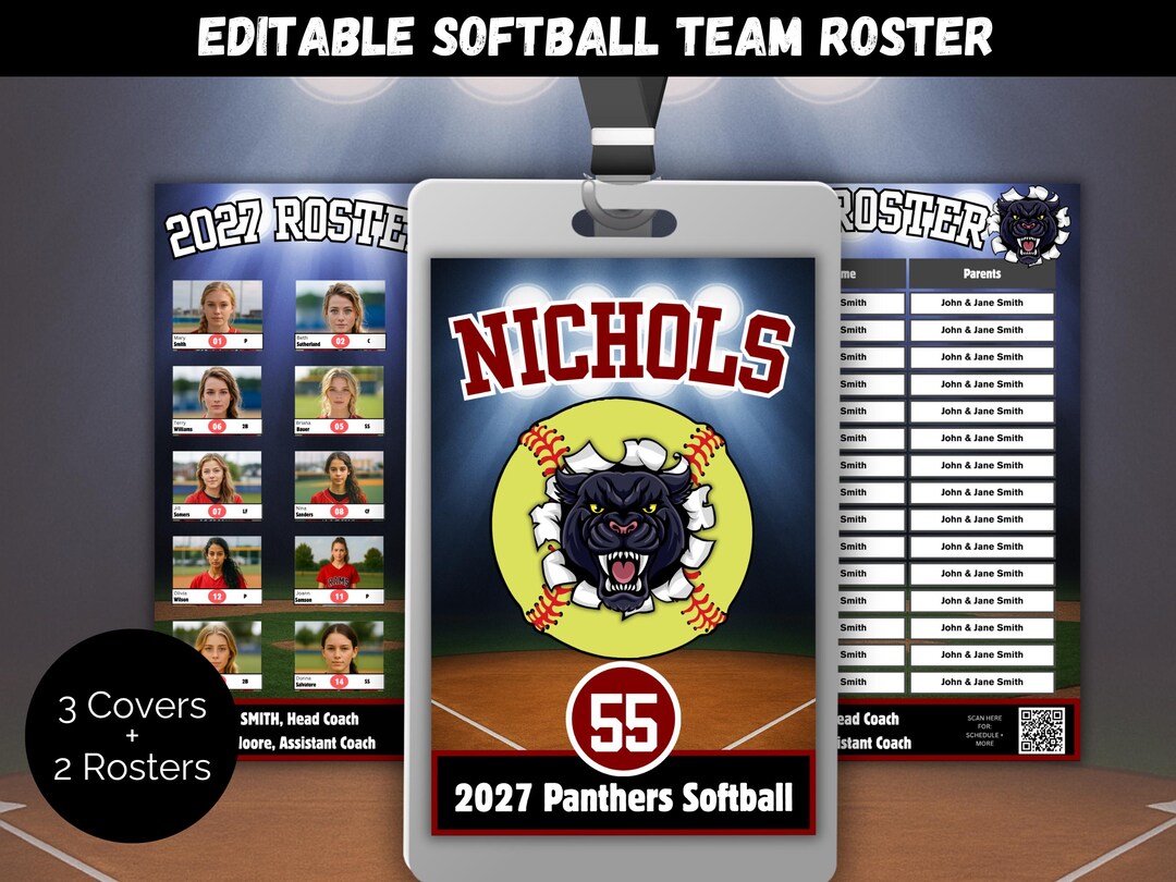 Editable Softball Team Roster Template, Custom Softball Lanyard Team ...