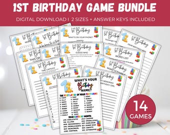 First Birthday Game Bundle, 14 First Birthday Games, Baby's First Birthday Party Games, 1st Birthday Games for Girls or Boys, Who Knows Best