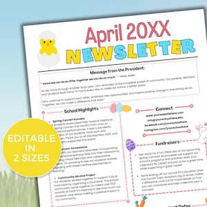 EDITABLE April PTO PTA Newsletter Template, Monthly Classroom April Newsletter, School Newsletter, Daycare Newsletter, Spring Newsletter