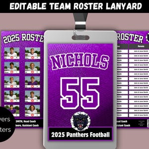 Editable Team Roster Lanyard Template, Custom Lanyard Team Roster For Any Sport Canva Template, Football Lanyard, Softball Team Roster