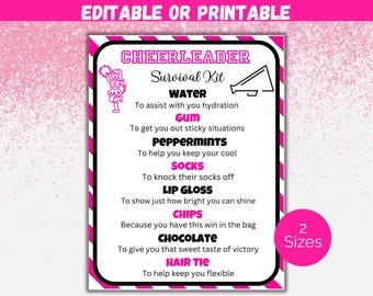Editable Cheer Survival Kit Gift Tag Template, Cheerleader Gift, Cheer Team Gift Idea, Cheerleading Team Treats, Cheer Competition Kit