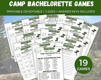 Camp Bachelorette Game Bundle, 19 Printable or Editable Bachelorette Party Games, Hen Party Games, Camping Bridal Games, Last Trail