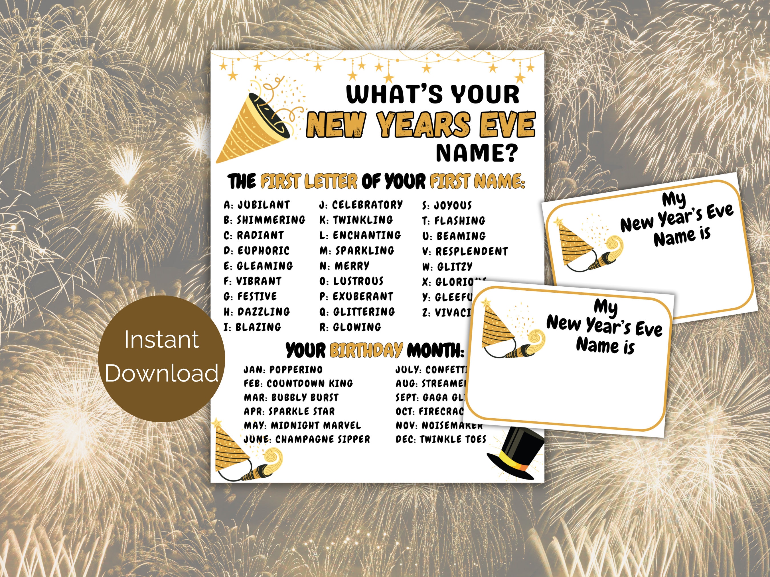 What's Your New Years Eve Name Game + Name Tags, New Years Eve Party