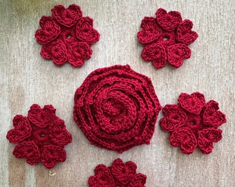 Crochet Flowers | Handmade | Set of Six Flowers